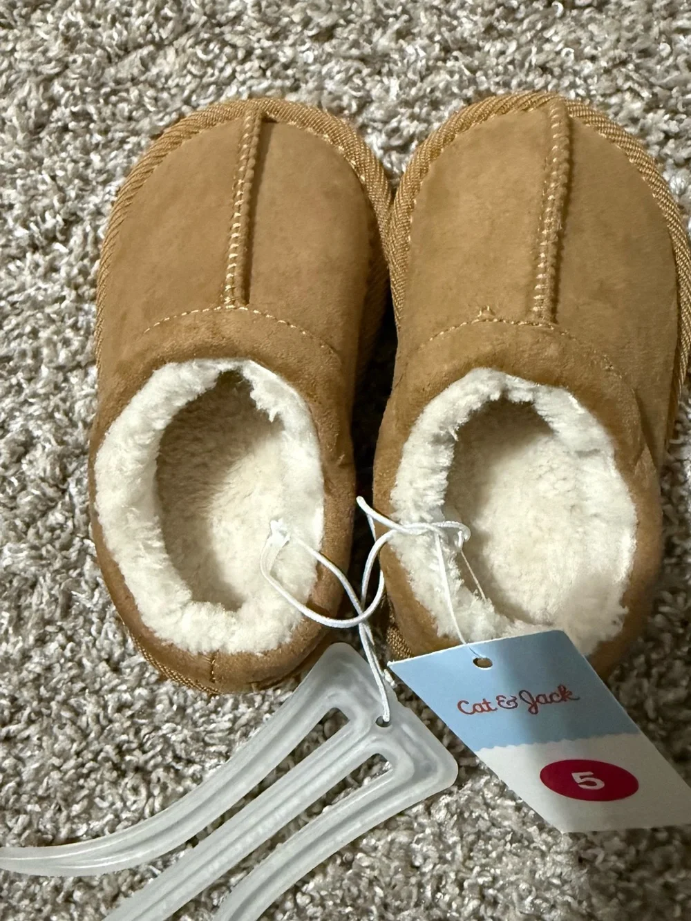 Cat & Jack Toddler Cozy Slip-On Slippers in Brown and Cream
